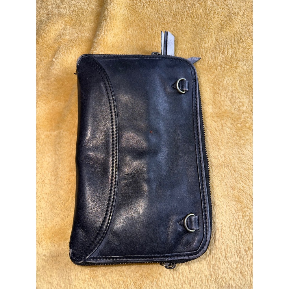 Free People We The Free Black Leather Zip Around Wallet Clutch Hand Strap - Picture 2 of 10